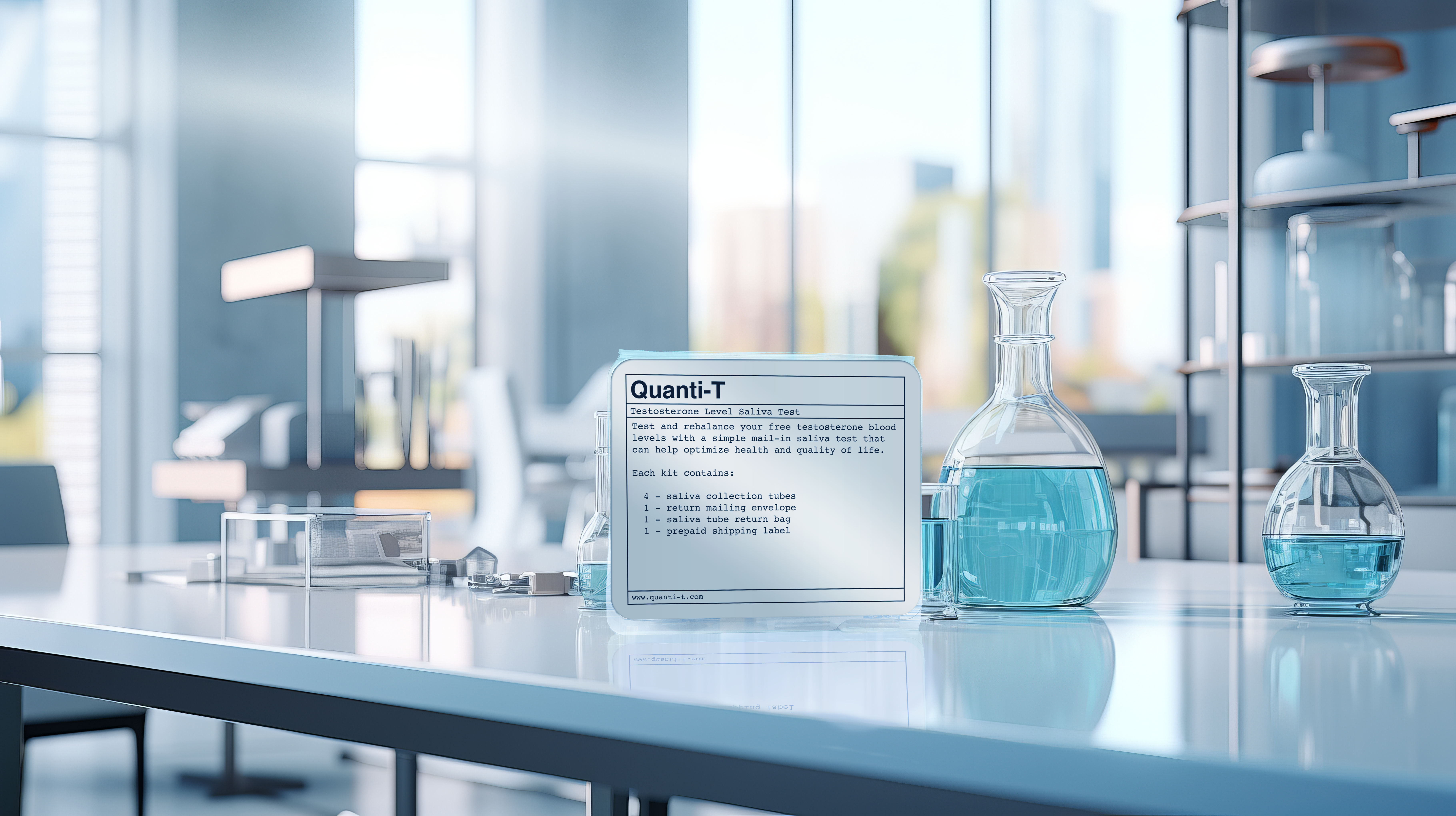 Quanti-T Testosterone Saliva Test Kit on a laboratory table